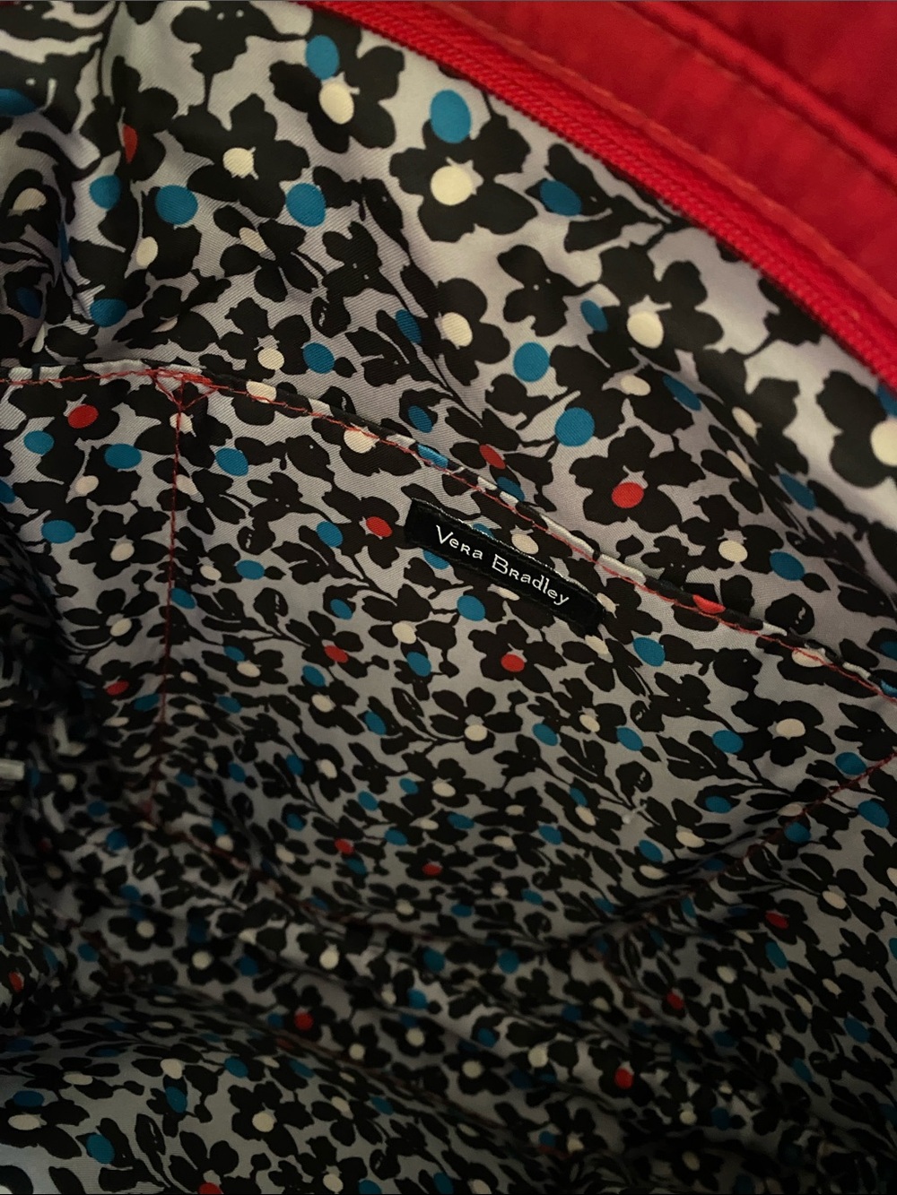 Vera Bradley Bright Red Quilted Tote with Front Zip Pocket - Picture 8 of 9